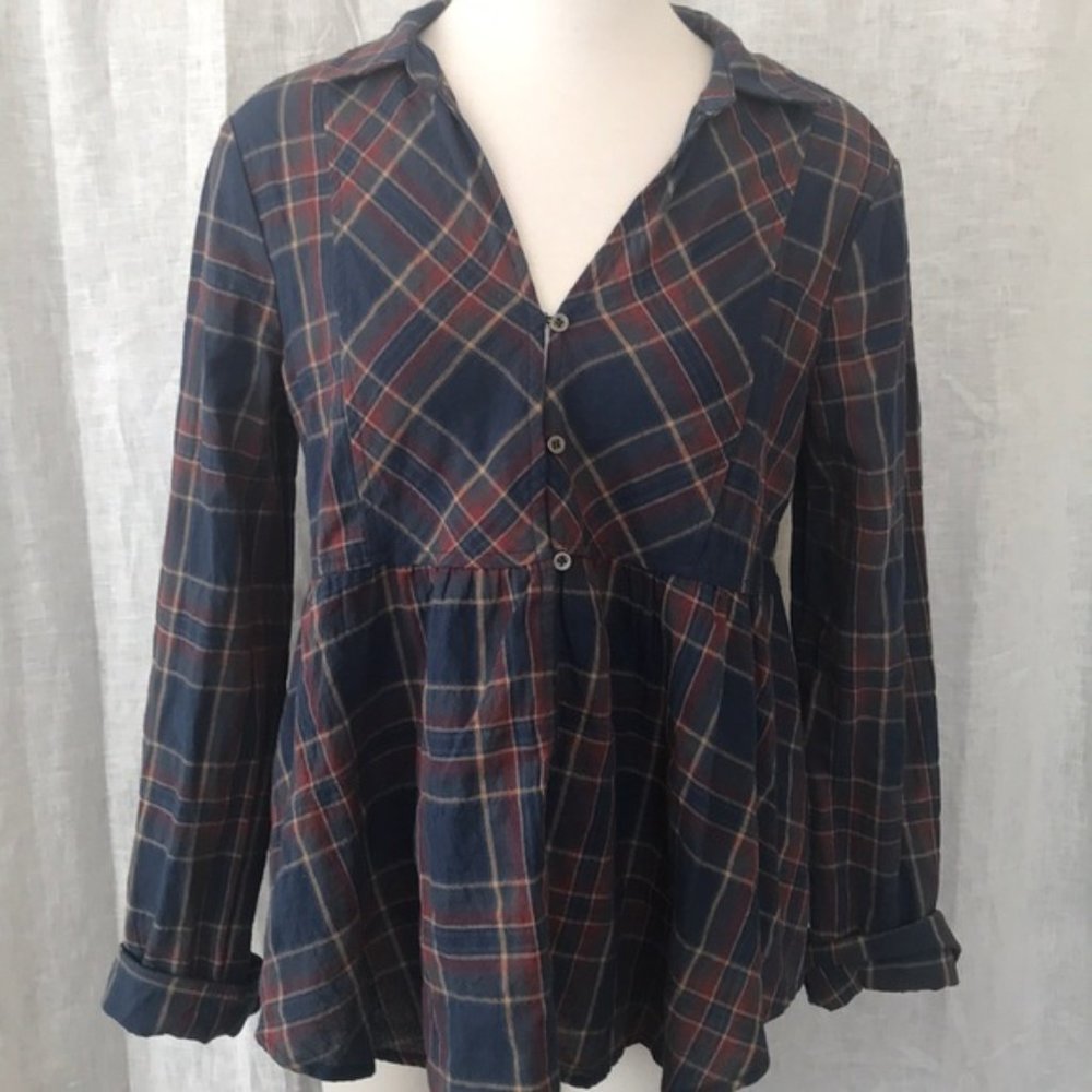 HEM & THREAD Americana Plaid Peplum Babydoll Tunic Top | Size S